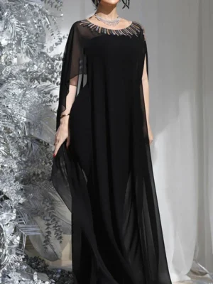 Midnight Elegance Cape Gown