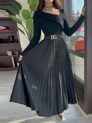 Chic Pleated Midi Skirt Ensemble