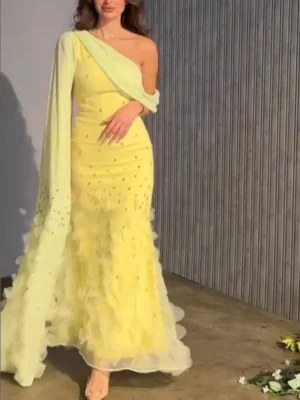 Sunshine Glow One-Shoulder Gown
