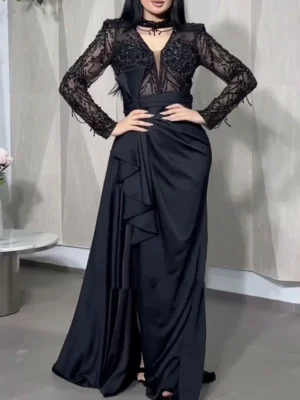 Midnight Elegance Draped Gown