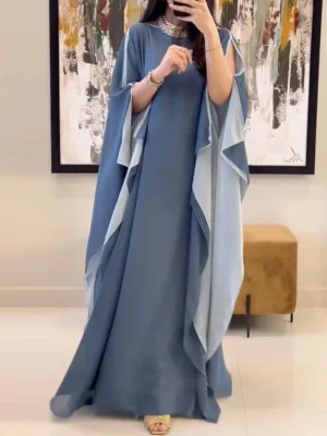 Elegant Flowing Blue Kaftan Abaya