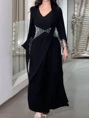 Midnight Elegance Draped Gown