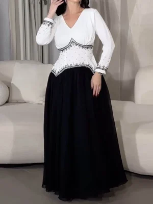 Regal Contrast Evening Gown