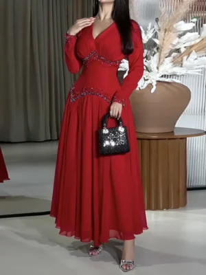 Glamorous Red Beaded Evening Gown