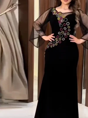 Embroidered Black Evening Dress
