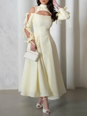 Elegant Bow-Sleeve Midi Dress