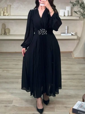 Midnight Pleated Elegance Dress