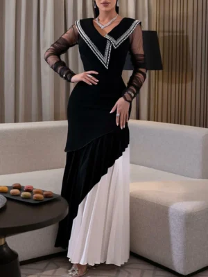 Black and White Luxe Contrast Evening Gown