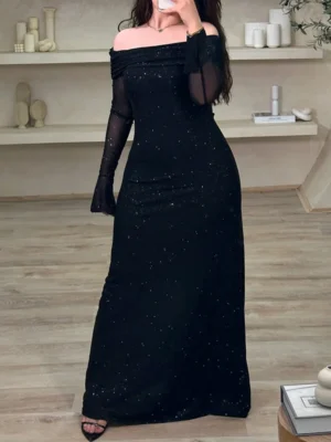 Starry Night Mesh Sleeve Gown