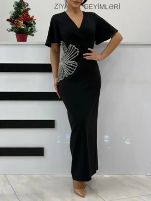 Black Grace Pearl Embellished Gown