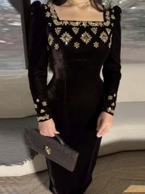 Black Velvet Royal Embellished Dress