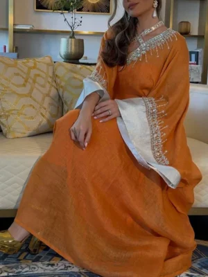 Orange Embellished Kaftan