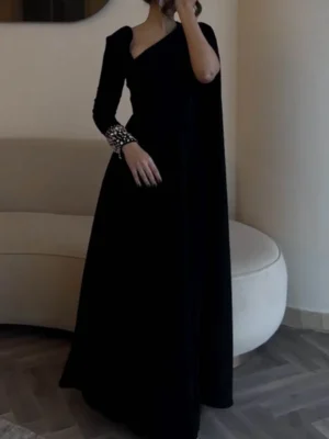 Black Cape Sleeve Maxi Gown