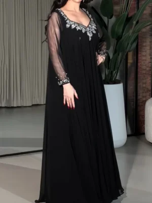 Elegant Black Chiffon Embellished Gown