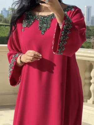 Ruby Radiance Embellished Kaftan