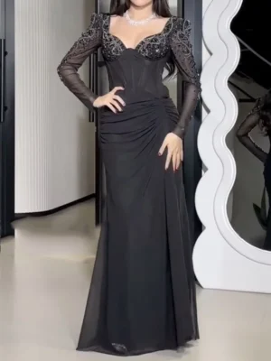 Black Mesh Evening Dress