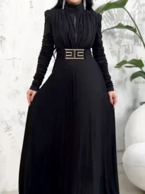 Black Elegant Belted Gown