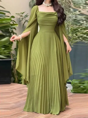 Regal Pleated Cape Gown