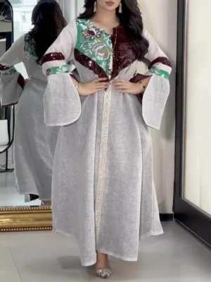 Embroidered Luxe Kaftan with Bell Sleeves