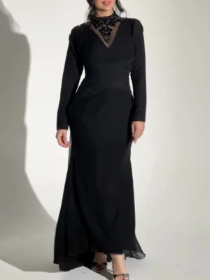 Black Long-Sleeve Evening Gown