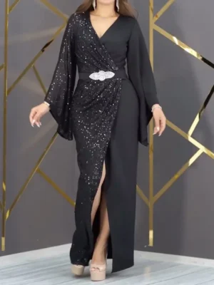 Elegant Black Dress with Sequin and bellished