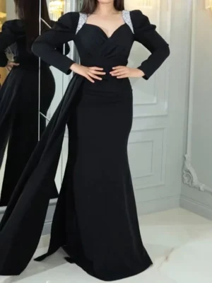 Black Mermaid Style Dress with Cascading Drape