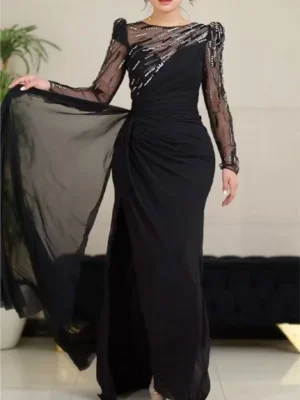 Black Evening Dress with Sheer Cape