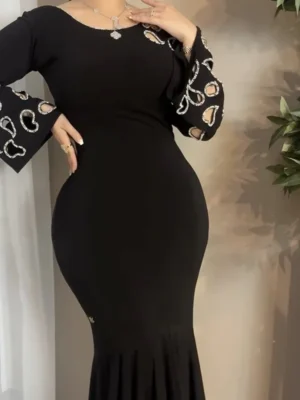 Black Dress with Embroidered Bell Sleeves