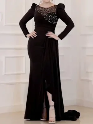 Elegant Black Gown with Sheer Back Detail