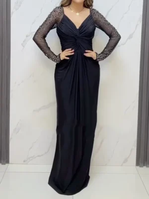 Draped Black Sequin Gown