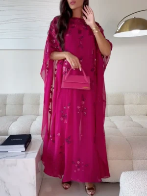 Elegant Fuchsia Floral Kaftan