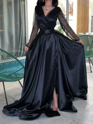 Midnight Elegance Satin Gown