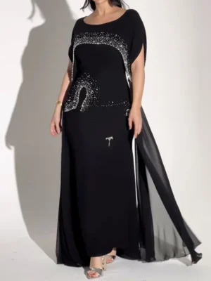 Black Chiffon Abaya with Crystal Detailing