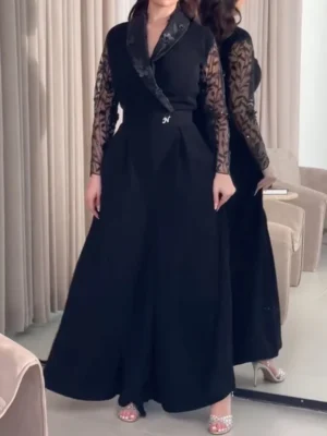 Black Jumpsuit Abaya with Lace Sleeves