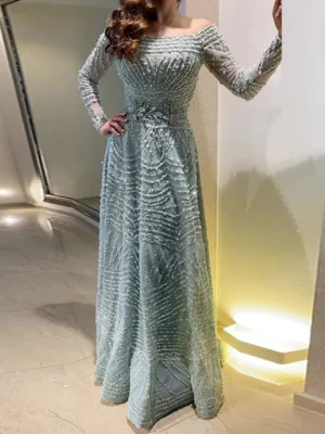 Shimmering Ice Blue Evening Gown