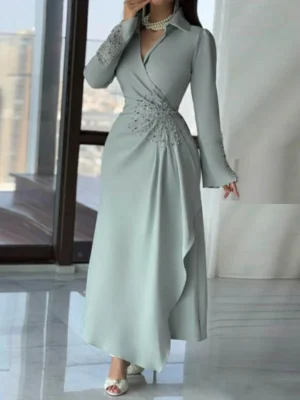 Serene Sage Embellished Wrap Dress