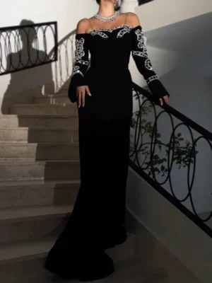 Black Embroidered Sleeve Abaya with Flared Cuffs