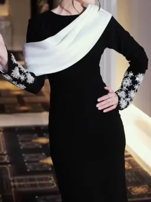 Black Abaya with Embroidered Cuff Detailing