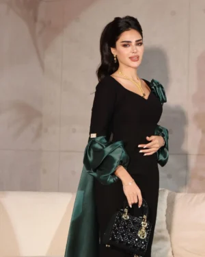 Emerald Elegance Black Gown