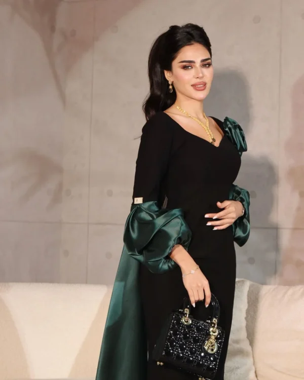 Emerald Elegance Black Gown