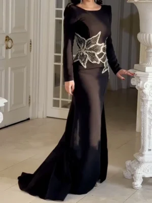 Black Elegance Floral Gown