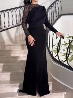 Black Elegant Lace Sleeve Gown