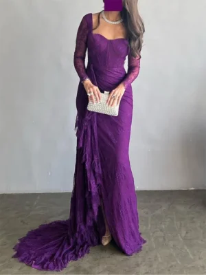 Royal Amethyst Lace Evening Gown