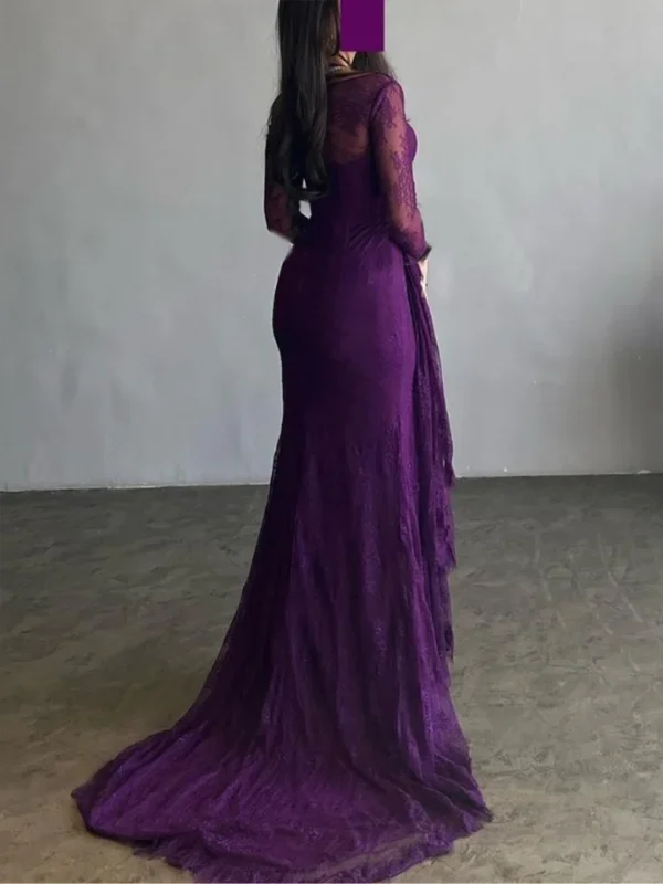 Royal Amethyst Lace Evening Gown - Image 5