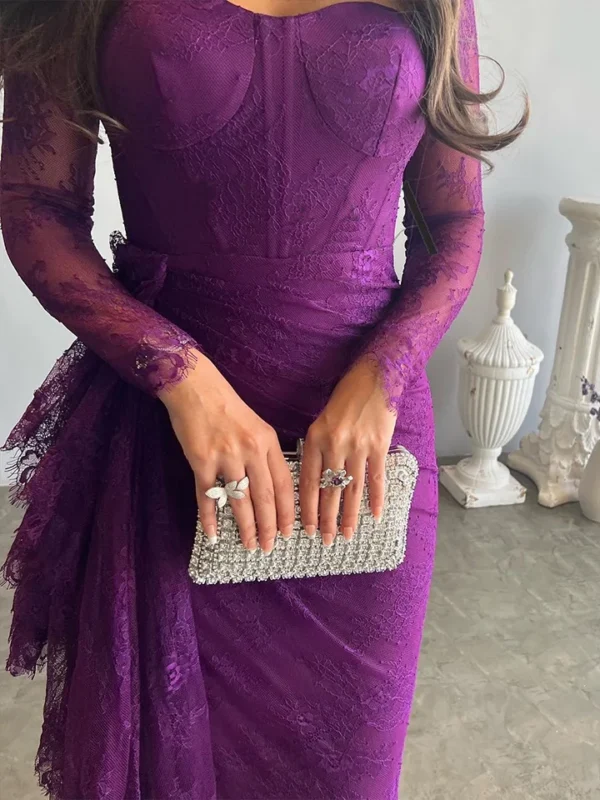 Royal Amethyst Lace Evening Gown - Image 6