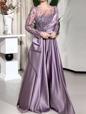 Lavender Elegance Satin Evening Gown