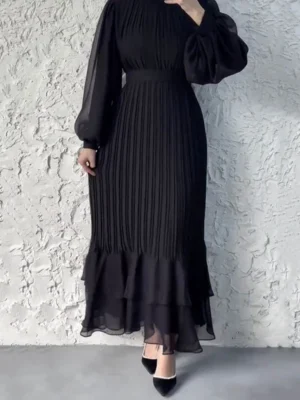Midnight Elegance Pleated Dress