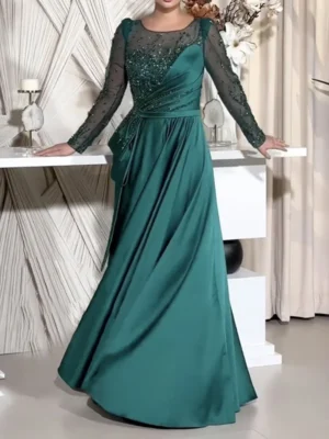 Emerald Majesty Embellished Evening Gown