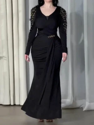 Noir Luxe Draped Gown