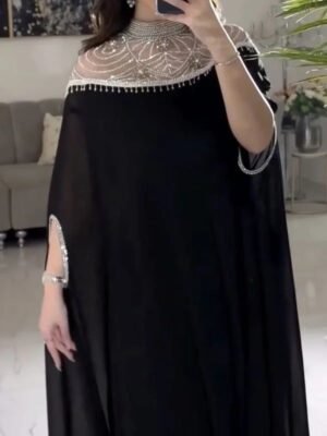Black Embellished Shoulder Abaya